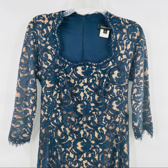 Tadashi Shoji Blue lace dress half sleeve size 4 - Picture 2 of 7